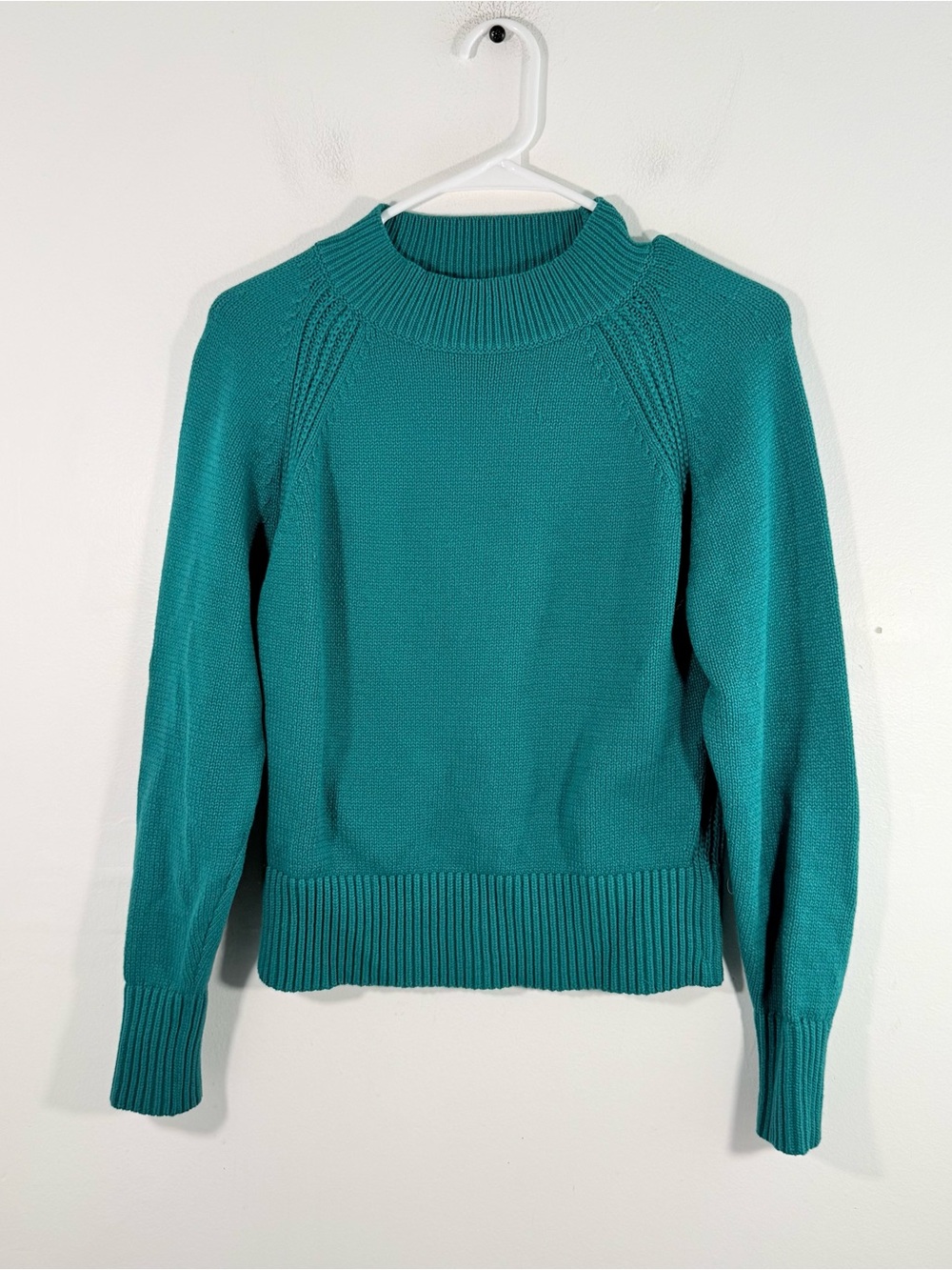 Ann Taylor Peacock Green Blue Cotton Blend Mock Neck Sweater XS Jewel Toned